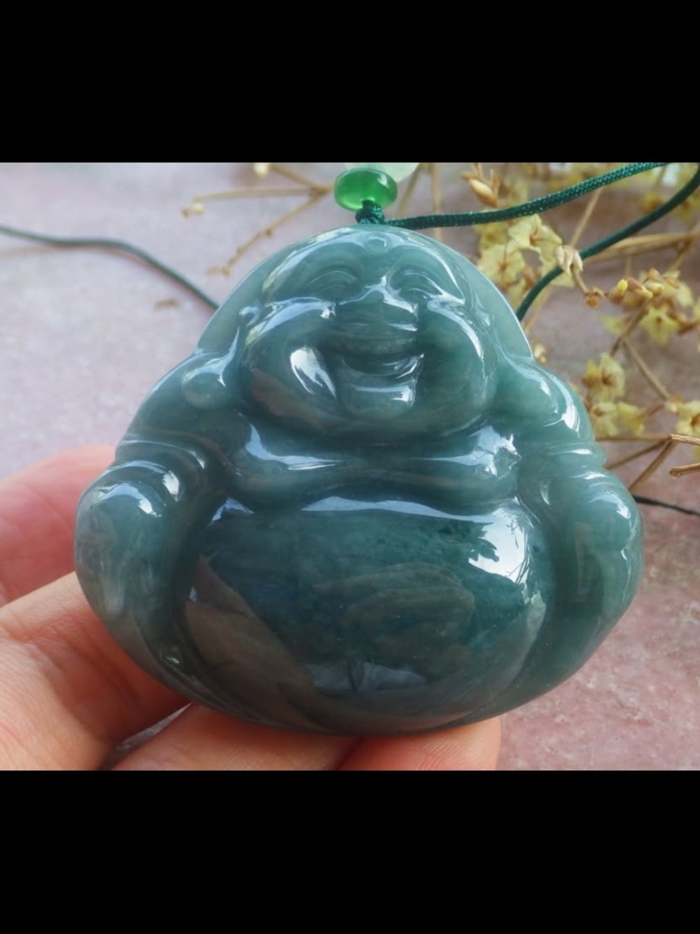 Certificate Jadeite Jade Dark Green Pendant luck Laughing Buddha god